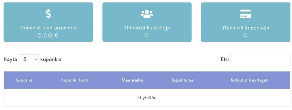 Ohje: Löydät antaitsemasi kupongit omista tiedoistasi.